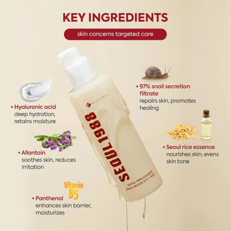 اسنس موسین حلزون و برنج سئول 1988 کی سکرت K-SECRET SEOUL 1988 Essence Snail Mucin 97% + Rice