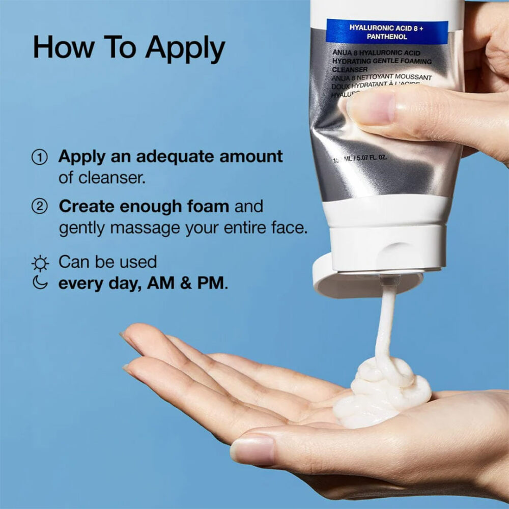 فوم شستشوی هیالورونیک اسید و پنتنول آنوا ANUA 8 Hyaluronic Acid Hydrating Gentle Foaming Cleanser