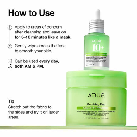 پد تونر آزلائیک اسید 10% و هیالورون آنوا Anua Azelaic 10 Hyaluron Redness Soothing Pad