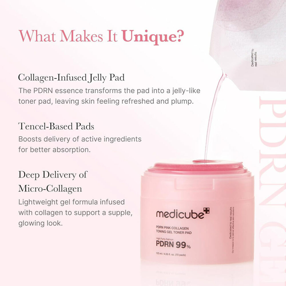 پد تونر ژلی صورتی PDRN و کلاژن مدی کیوب Medicube PDRN Pink Collagen Toning Gel Toner Pad