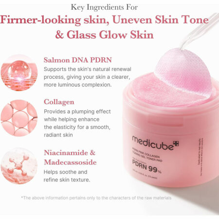 پد تونر ژلی صورتی PDRN و کلاژن مدی کیوب Medicube PDRN Pink Collagen Toning Gel Toner Pad