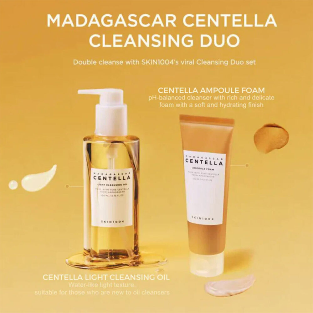 پک دوتایی روغن پاک کننده و فوم شستشوی سنتلا ماداگاسکار اسکین 1004 SKIN1004 Madagascar Centella Double Cleansing Duo