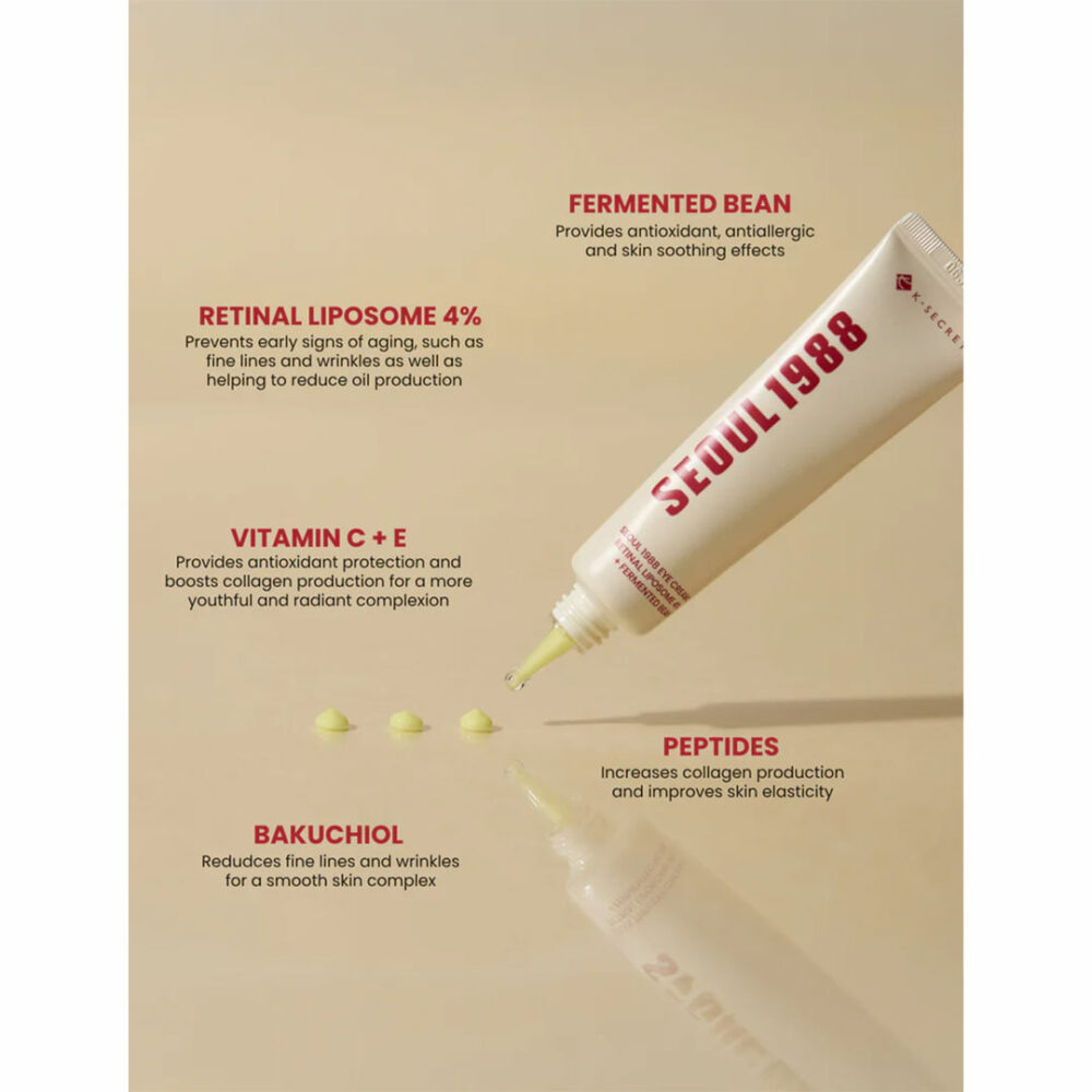 کرم دور چشم سئول 1988 لیپوزوم رتینول و لوبیا کی سکرت K-SECRET SEOUL 1988 Retinal Liposome 4% + Fermented Bean Eye Cream - Image 7